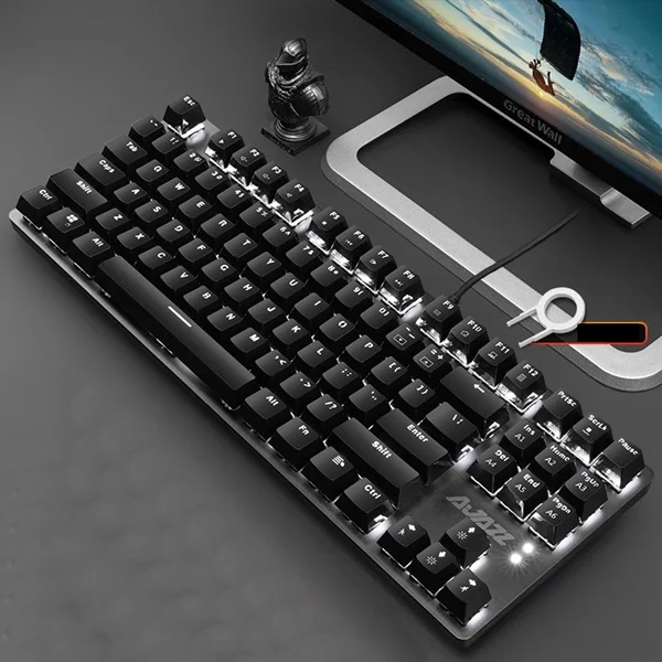 Black White Light Ajazz металлическая панель 87 ключ USB Проводная Механическая с подсветкой игровая клавиатура макропрограммирование полный ключ против привидения - Цвет: Black White Light