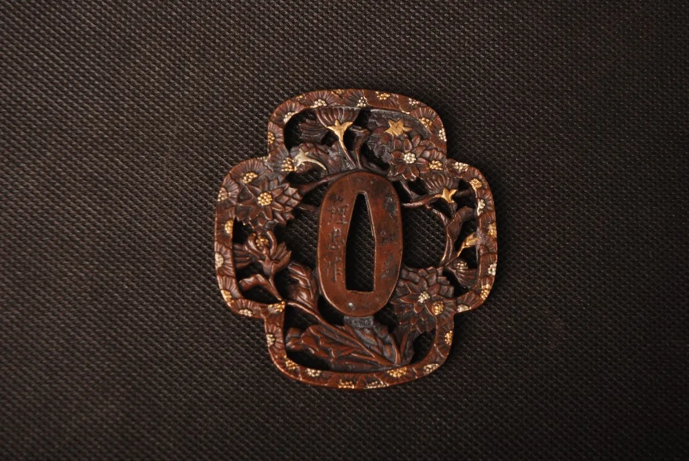 Carved Little Flower Gold &amp Silver High-grade Tsuba Hand Guard for Japanese Samurai Katana or Wakizashi Delicate Sword Fitting | Дом и сад