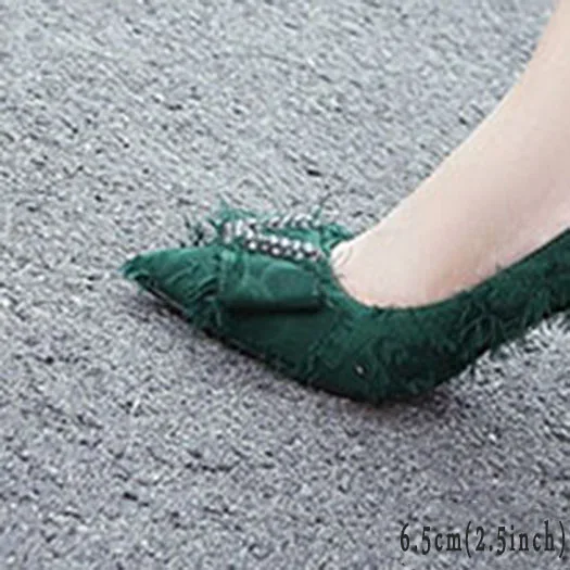 green 6.5cm Фиолетовые Свадебные туфли на высоком тонком каблуке с острым носком Насосы алмаз большого размера взлетно посадочной полосы 33 Кристалл женские - Цвет: green 6.5cm