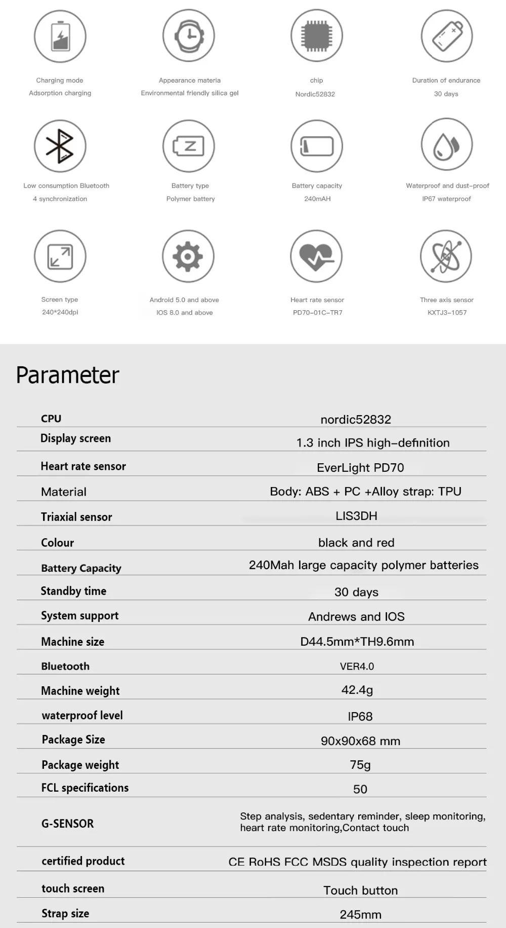 LEMFO T1 Смарт-часы для мужчин IP67 Водонепроницаемый сердечный ритм кровяное давление Вибрация напоминание Smartwatch для Android IOS 30 дней в режиме ожидания