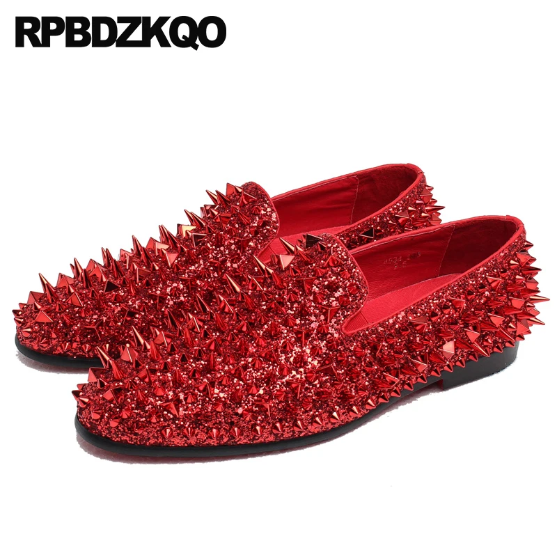 Red Runway Prom Rivet Gold Handmade Glitter Spike Men Shoes Luxury Brand Dandelion Loafers Stud Sequin Fashion Hip Hop Summer | Обувь