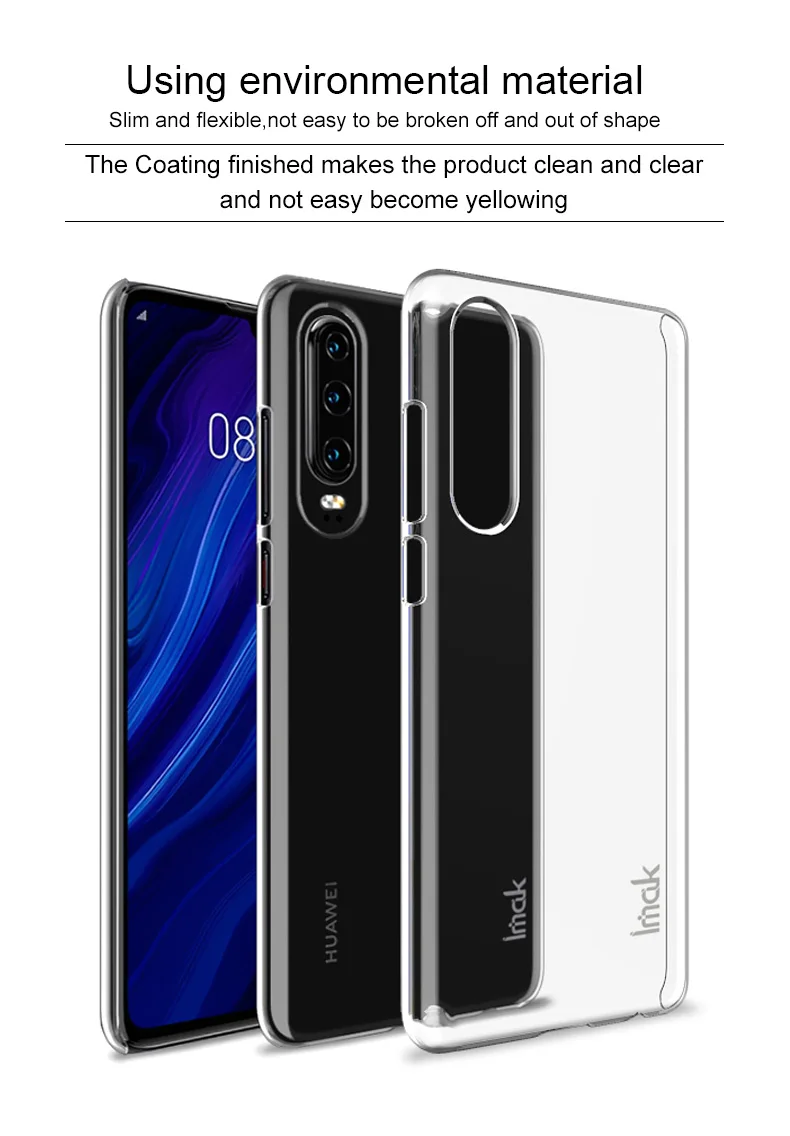 Imak Для huawei P30 прозрачный Кристальный ПК прозрачный износостойкий жесткий чехол для huawei P30 P30 Lite Nova4e Твердый Чехол