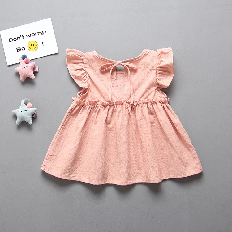 LILIGIRL Ruffle Sleeve Kids Summer Dress for Girls Blouses Tops Linen Elegant Princess Party Dresses Baby Shirts Clothes