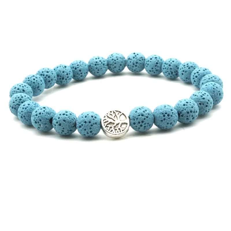 Дерево жизни 8 мм Красочный светильник голубой Лава камень Бусины DIY Арома