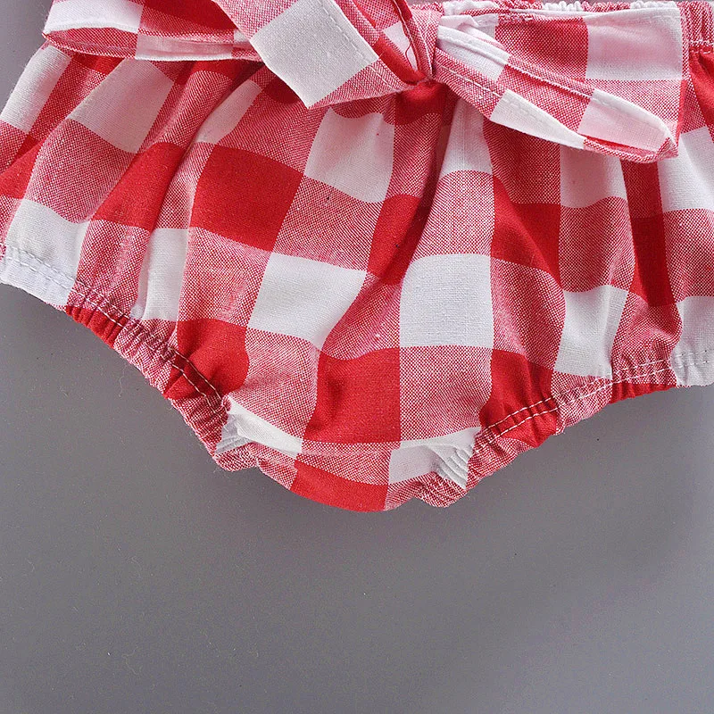 LILIGIRL Newborn Backless Jumpsuit Infant Clothes Baby Girl Romper Cotton Red Plaid Triangle Headband 2pcs Set | Мать и ребенок