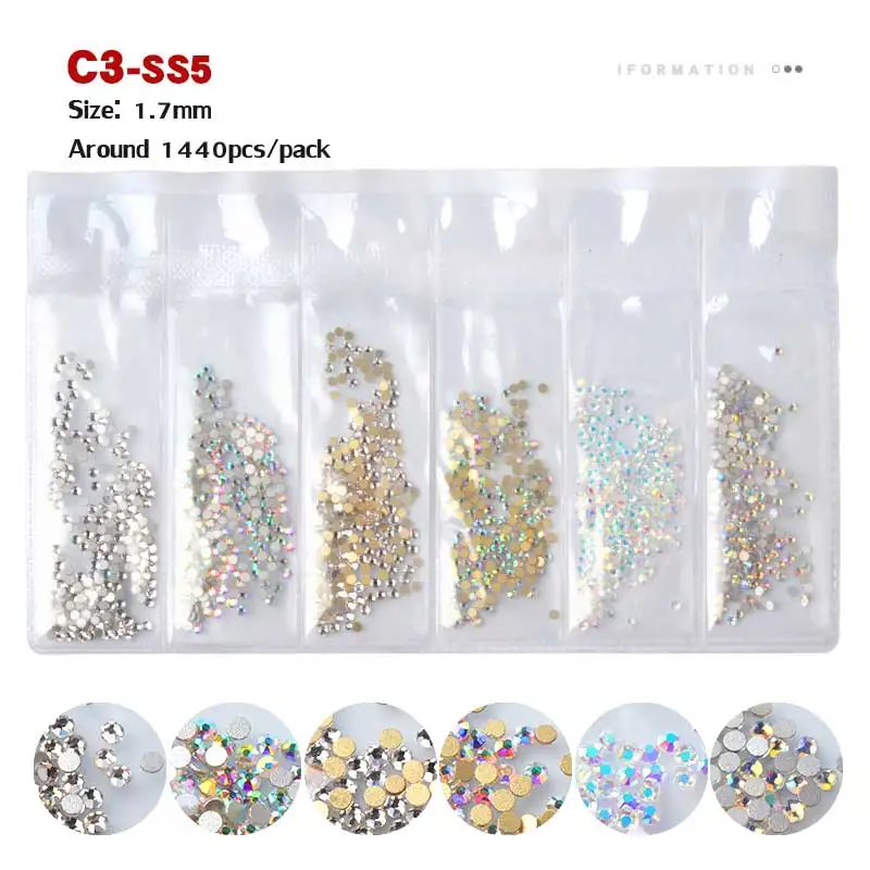 C3-SS5 1440 шт цветные стразы SS3-SS10 не горячей фиксации Хрустальные Стразы 3d плоские с оборота стеклянные стразы для дизайна ногтей блестящие украшения - Цвет: C3-SS5