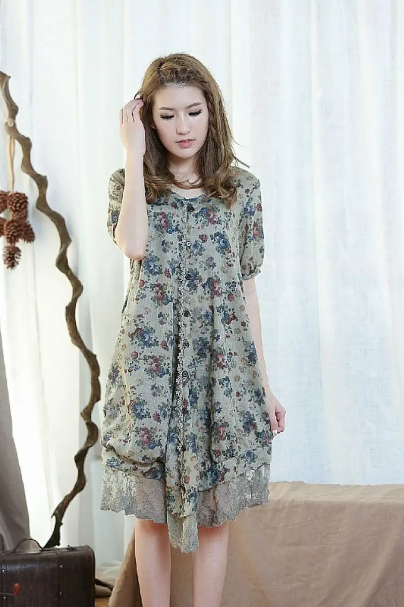 Женское летнее платье с кружевной каймой на одной груди Хлопковое драпировкой и