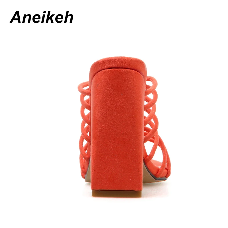 Aneikeh/женские босоножки; коллекция года; модные квадратный высокий каблук; женские пикантные шлепанцы с квадратным носком; сандалии-лодочки; размеры 41, 42