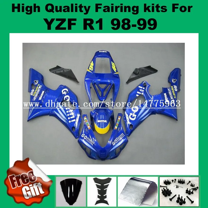 

9 gifts Injection Mold For Yamaha Yzf R1 1998 1999 Blue Go! Motorcycle Bodywork Fairings +Free screws