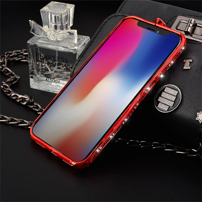 Red Блестящие стразы бампер чехол для iPhone 11 XS Max XR X 8 7 6 S Plus чехол s диаманта Bling «любящее сердце» с декоративной металлической пряжкой и Алюминий рамка - Цвет: Red