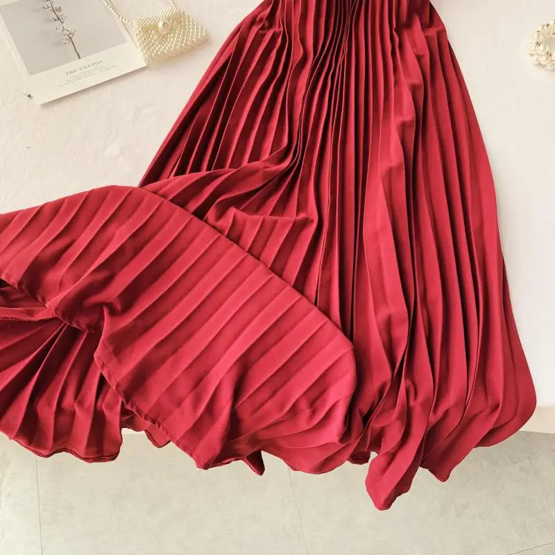2019 new fashion women's V-neck dress Summer Vintage long sleeveless pleats dresses | Женская одежда