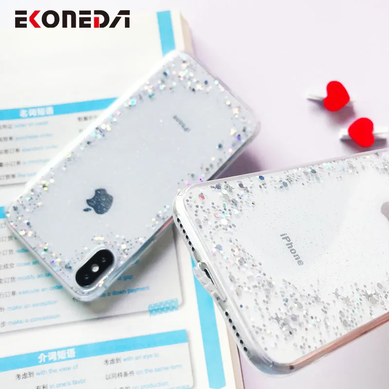 EKONEDA Crystal Transparent Case For iPhone X Glitter Bling Cover Silicone Coque 6S 6 7 8 Plus XS Max XR |