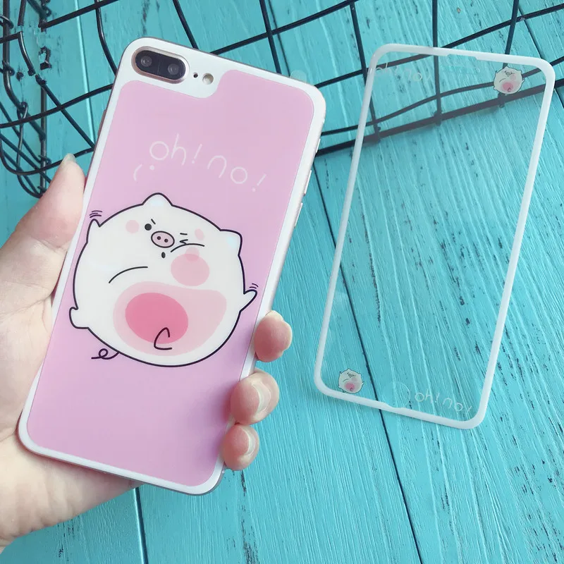 Защитная задняя панель с мультяшным принтом+ Переднее стекло для iPhone 6 7 8 Plus 9 H полное закаленное стекло для iPhone 8 7 6 Защитная пленка для экрана