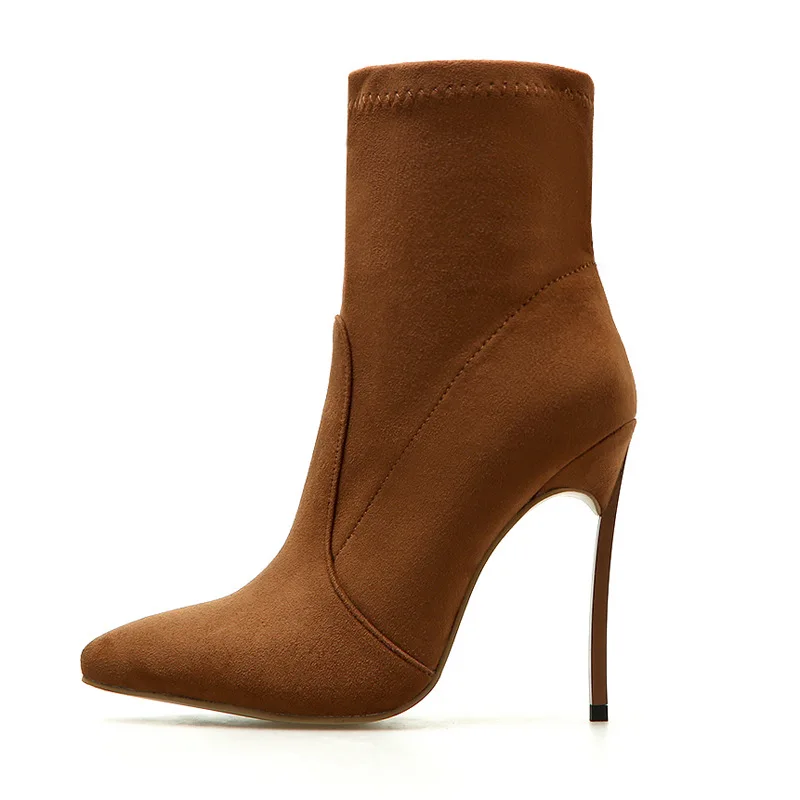 heels 12cm Г. Остроконечная женская обувь женские ботинки на тонком каблуке замшевые ботинки на высоком каблуке женские эластичные ботинки - Цвет: heels 12cm