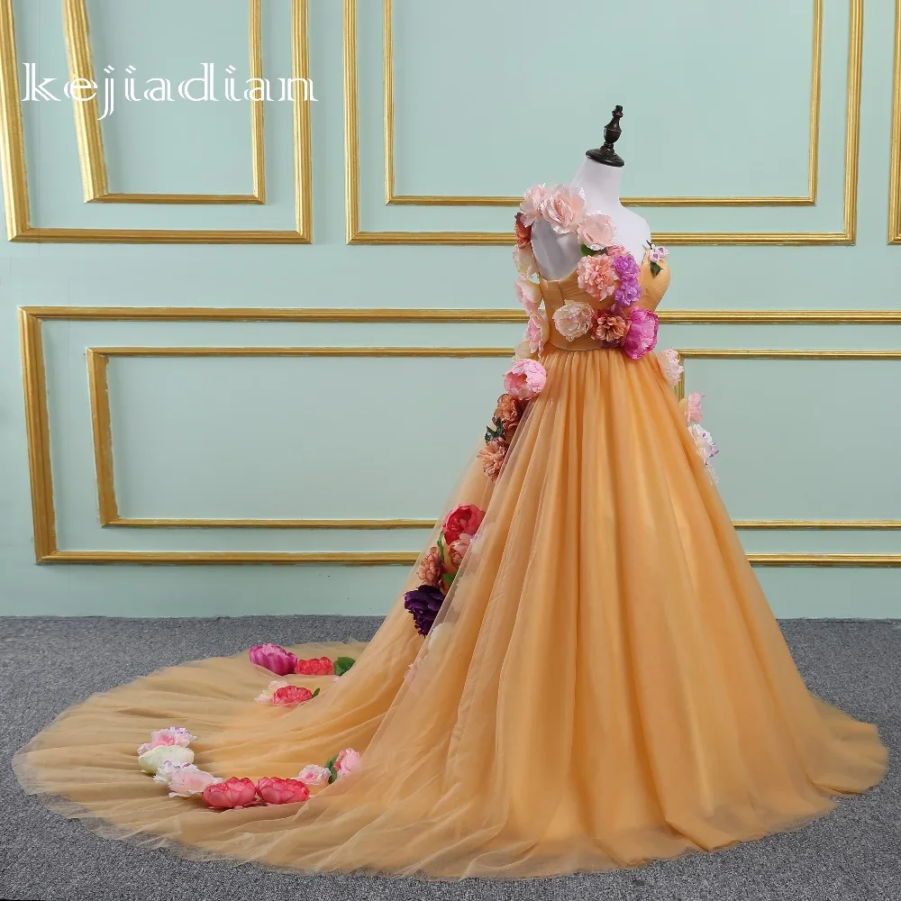 Vestido De Noiva, винтажное бальное свадебное платье с цветами, романтические фатиновые Шлейфы для свадебных платьев