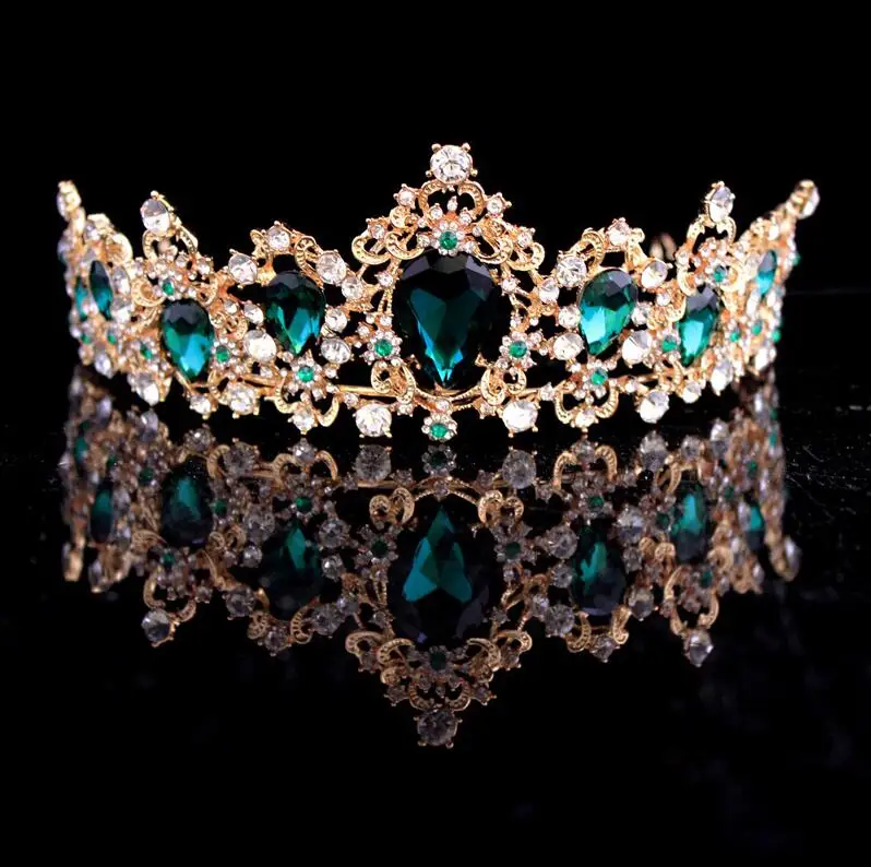 Gold Green Барочная диадема KMVEXO, золотая диадема с красными, синими и зелеными кристаллами - Окраска металла: Gold Green