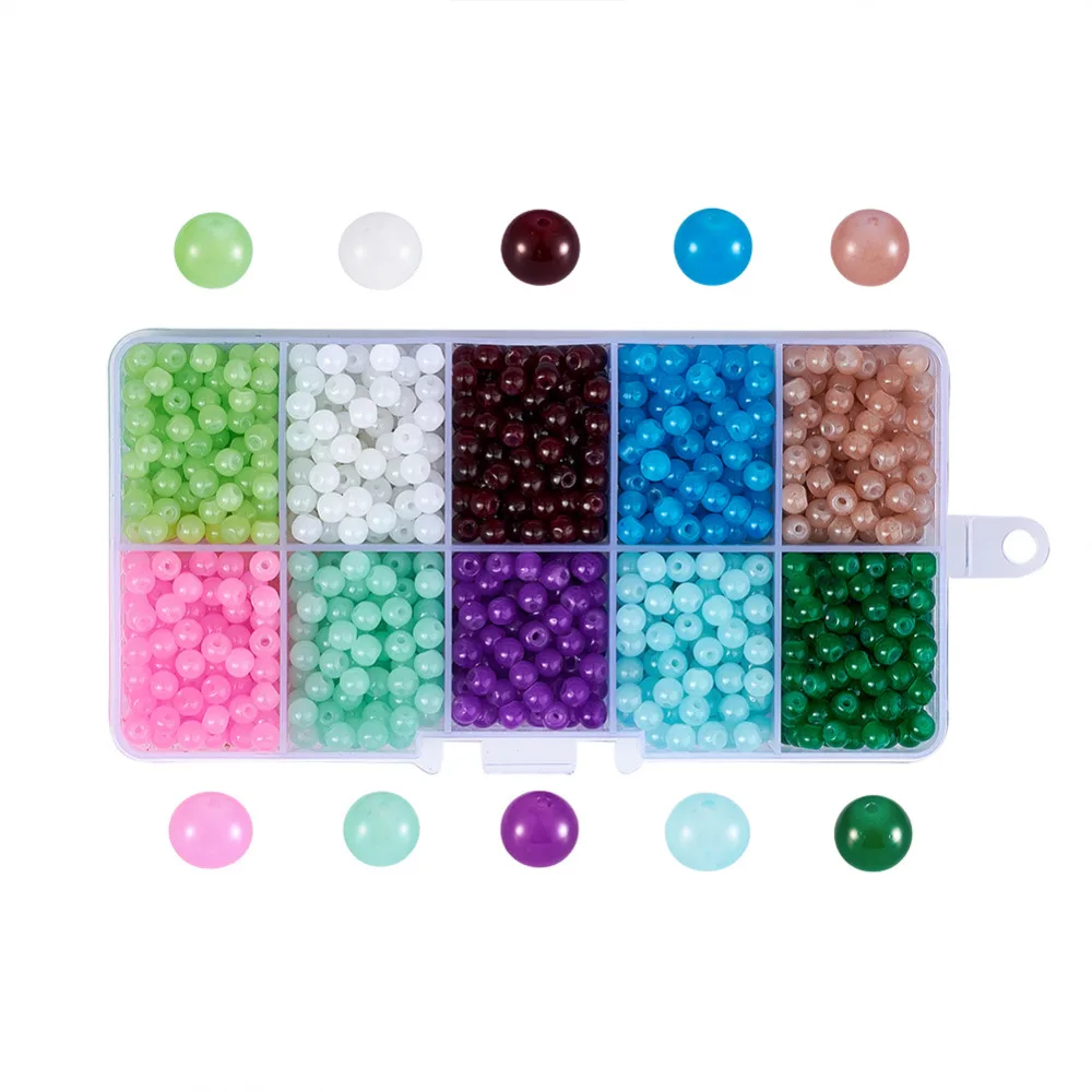 

Approx 2000pcs/box 4mm Mixed Color Round Imitation Glass Beads Spray Painted Spacer Bead DIY Jewelry Accessories Hole: 1.1~1.3mm