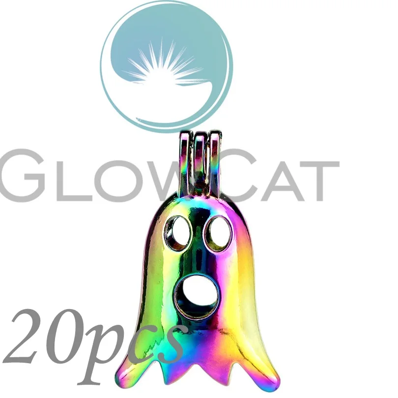 

20x CC831 Cute Rainbow Ghost Beads Cage Jewelry Making Essential Oil Diffuser Pearl Cage Locket Pendant