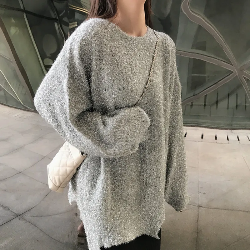 women Sweater 2019 autumn winter new Fahsion irregular Sparkling loose long-sleeved Pullover Knit Tops Femme Q336 | Женская одежда
