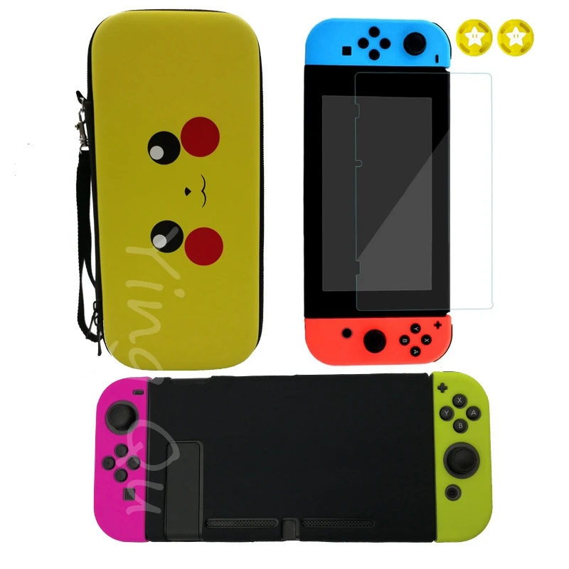 7 в 1 для Nintendo Switch NS консоль сумка для хранения из закаленного стекла протектор экрана+ силиконовый чехол для контроллера Joy-Con