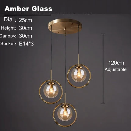 Amber 3 pieces LukLoy Лофт Современный Подвесной Потолочный светильник Подвеска у кровати светильник кухня Остров Подвесная лампа бобы стеклянный шар блеск светодиодный светильник ing - Цвет корпуса: Amber 3 pieces