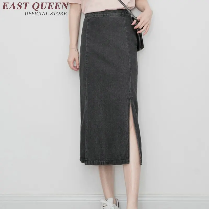 Женская джинсовая юбка длинная Осенняя с разрезом сбоку KK1667 H|jean skirt long|fashion long