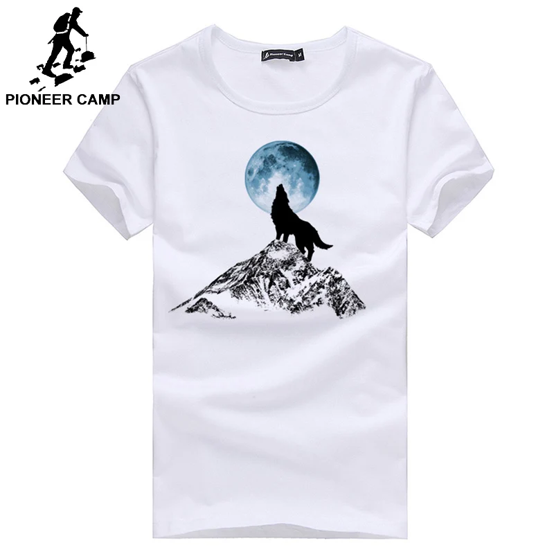 Мужская футболка Pioneer Camp Повседневная хлопковая Футболка с модным принтом волка