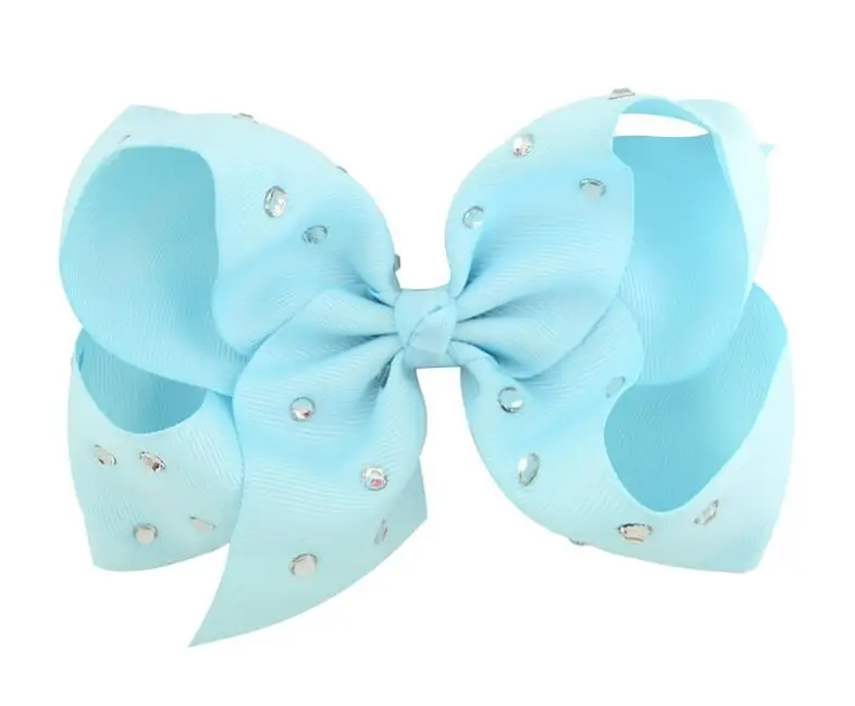 

5.5" Crystal Rhinestone Ribbon Hair Bows Big Hairbows For Girls Kids Hair Accessories 36Pcs 20Colors Pink Hair Bows