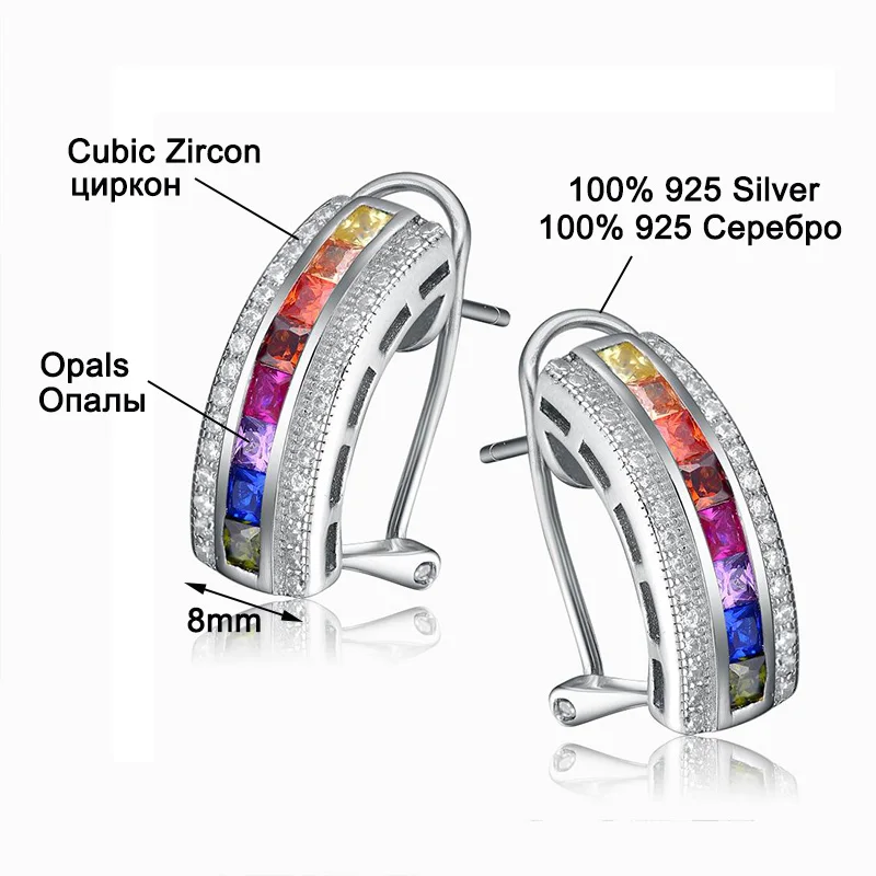Aceworks Ethnic Multicolor Zirconia 925 Sterling Silver Stud Earrings Women Wedding Gift Jewelry Retro Indian Style Luxury | Украшения и