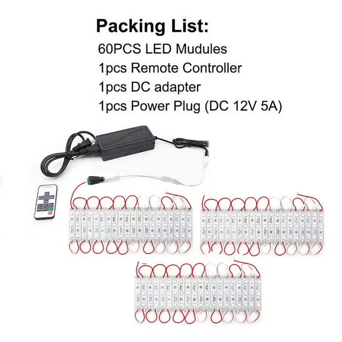 60PCS Kit SMD 5050 Светодиодный модуль 3 светодиодный 12 В постоянного тока водонепроницаемый рекламный знак буквы магазин оконная лента ленточный светильник модуль комплект красный цвет - Цвет: 60PCS Kit
