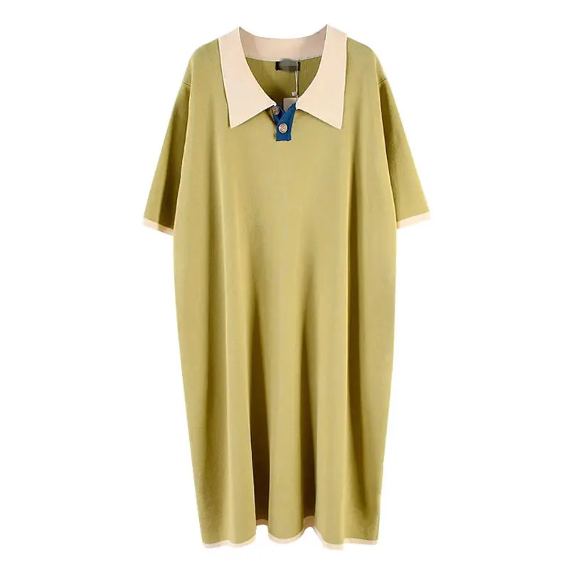 XITAO темперамент Тонкий зеленый платье прямое женское поло воротник негабаритных