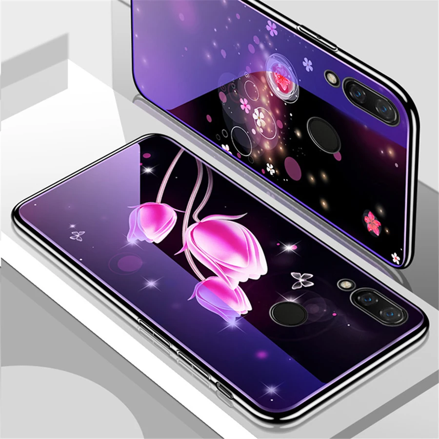 Чехол для xiaomi Redmi Note 7 чехол 6 3 дюйма Роскошный из закаленного стекла с цветком Note7
