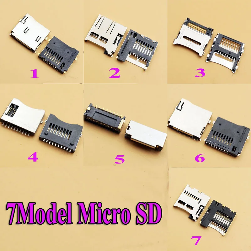 100pcslot Micro SD Card Socket Slot T Flash Common style TF Deck Card Slot Connectors Welding 7Model