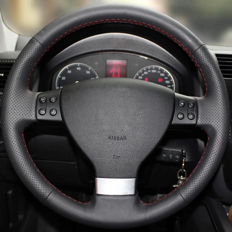 Черный иск кожаный чехол рулевого колеса автомобиля для Volkswagen VW Golf 4 Passat B5 1996 2015 Seat