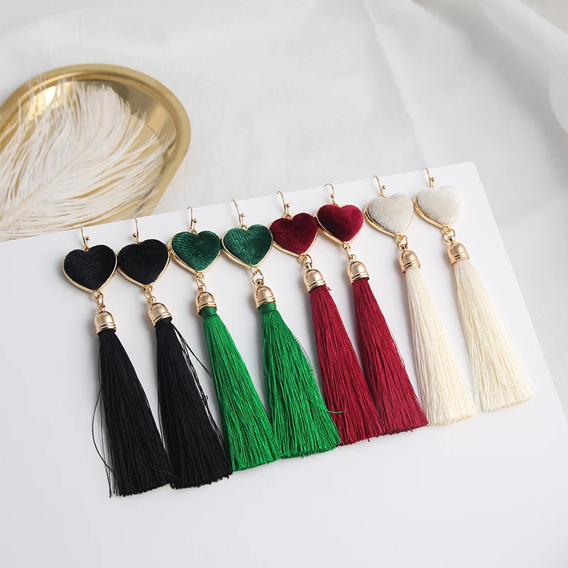 AE-CANFLY Classic Red Lover Heart Tassel Earrings Colorful Fringed Good Quality pendientes mujer moda | Украшения и аксессуары