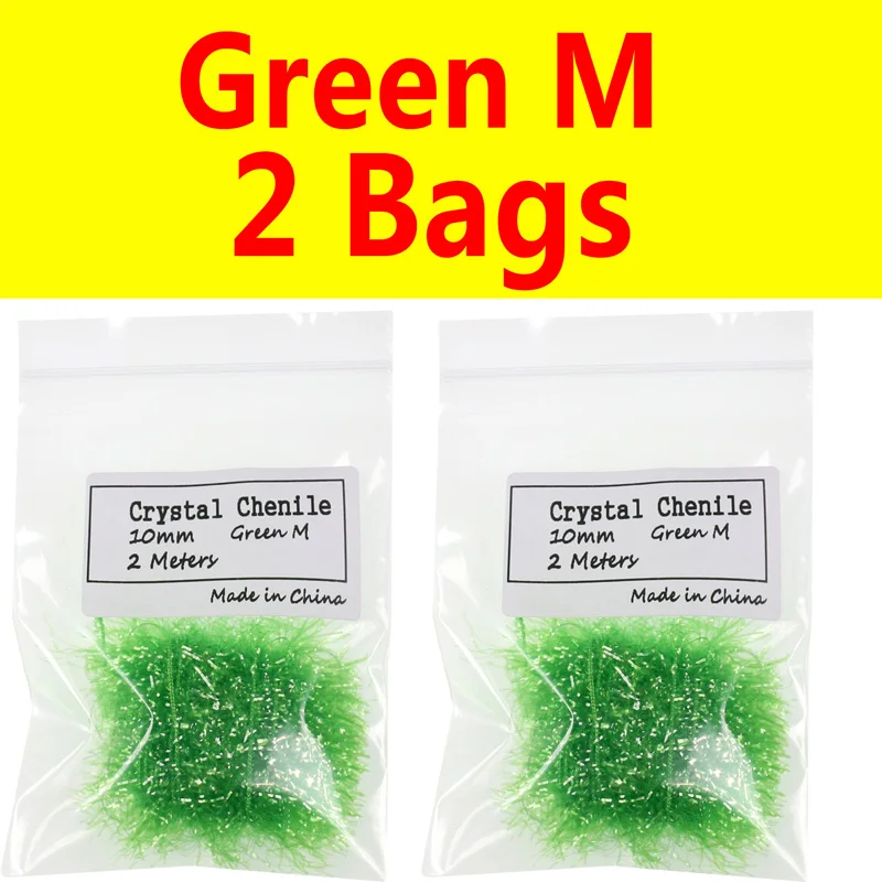 2 bags green M 2 пачки 10 мм яичный лосось форель мухоловка материал мухоловка Кристалл Flash Chenile Hackle Flasher для стримера FL зеленый розовый - Цвет: 2 bags green M
