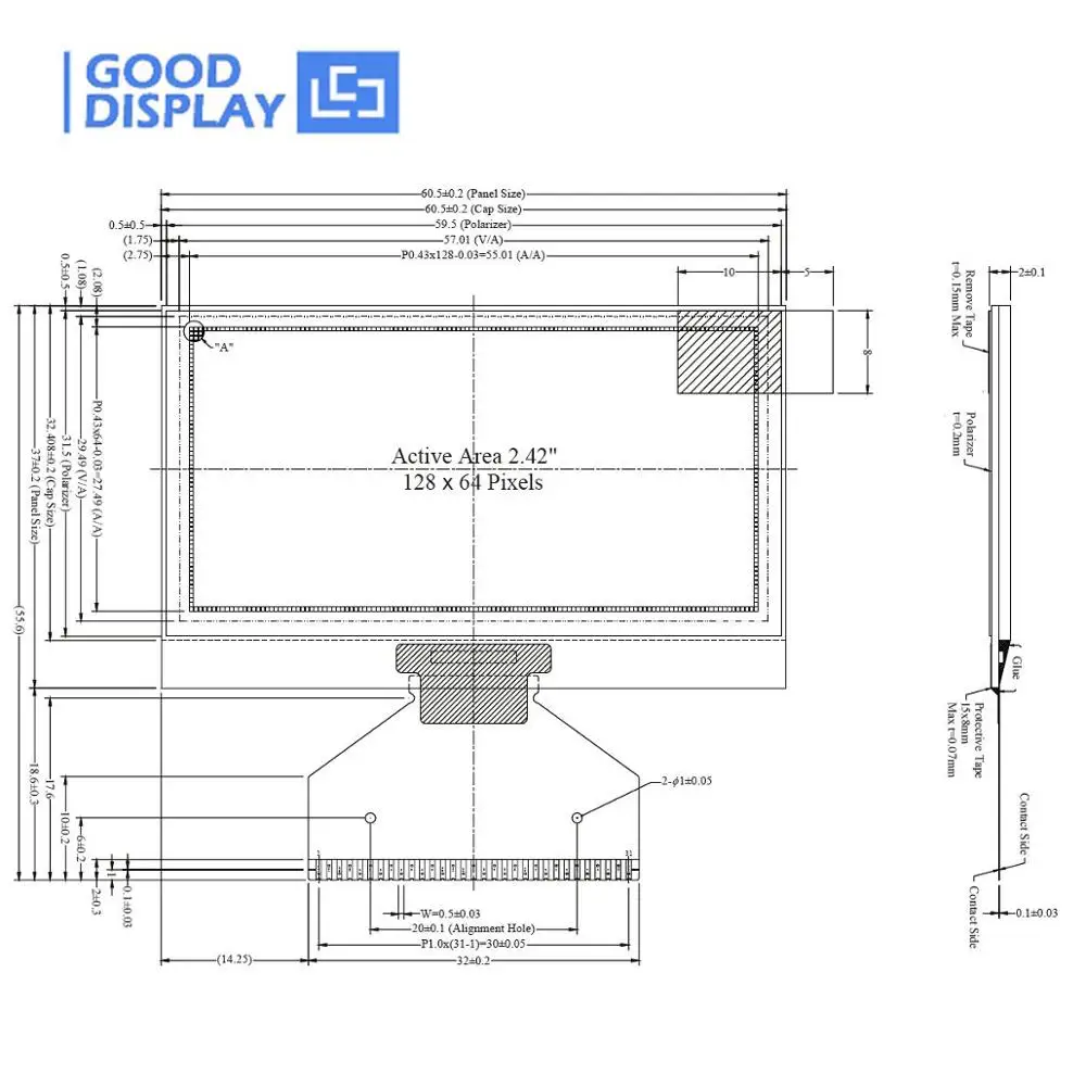 

2.4 inch green 128x64 dots OLED display GDOE0240G