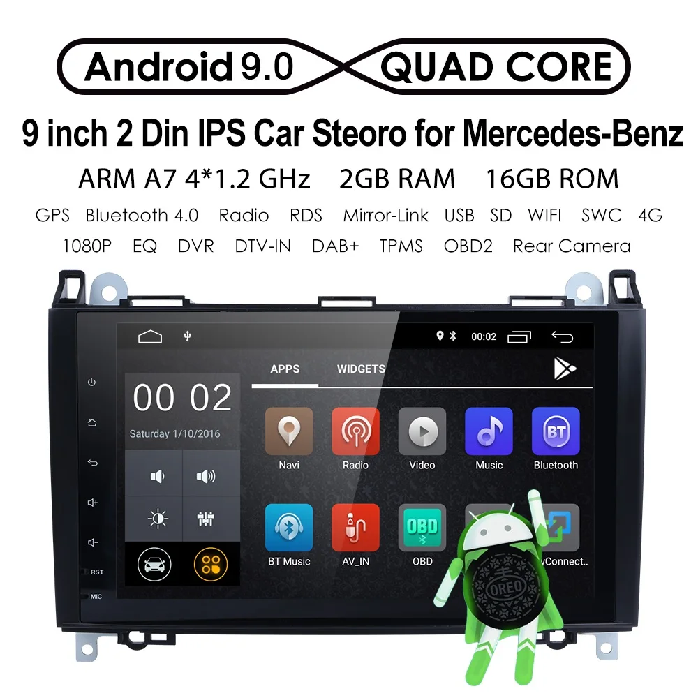 HD 2din Android 9,0 Автомобильный gps головное устройство для Mercedes Benz B200 A B Class W169 W245 Viano Vito W639 Sprinter W906 Bluetooth радио