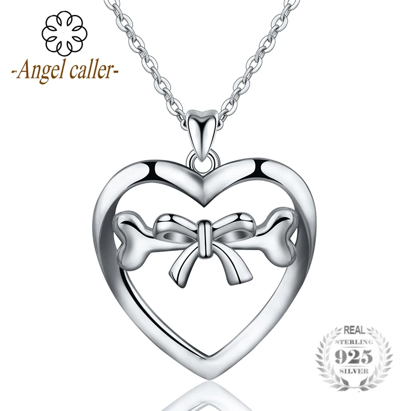 Подвеска в виде сердца Angel Caller Настоящее серебро 925 пробы с милым бантом и костями