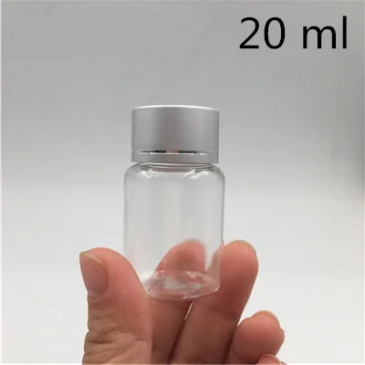 20 ml 30 шт 50 100 250 мл пустые Прозрачные Пластиковые Упаковочные бутылки для конфет с серебряной крышкой для специй, пищевые уплотнения, образцы, контейнеры для таблеток - Цвет: 20 ml