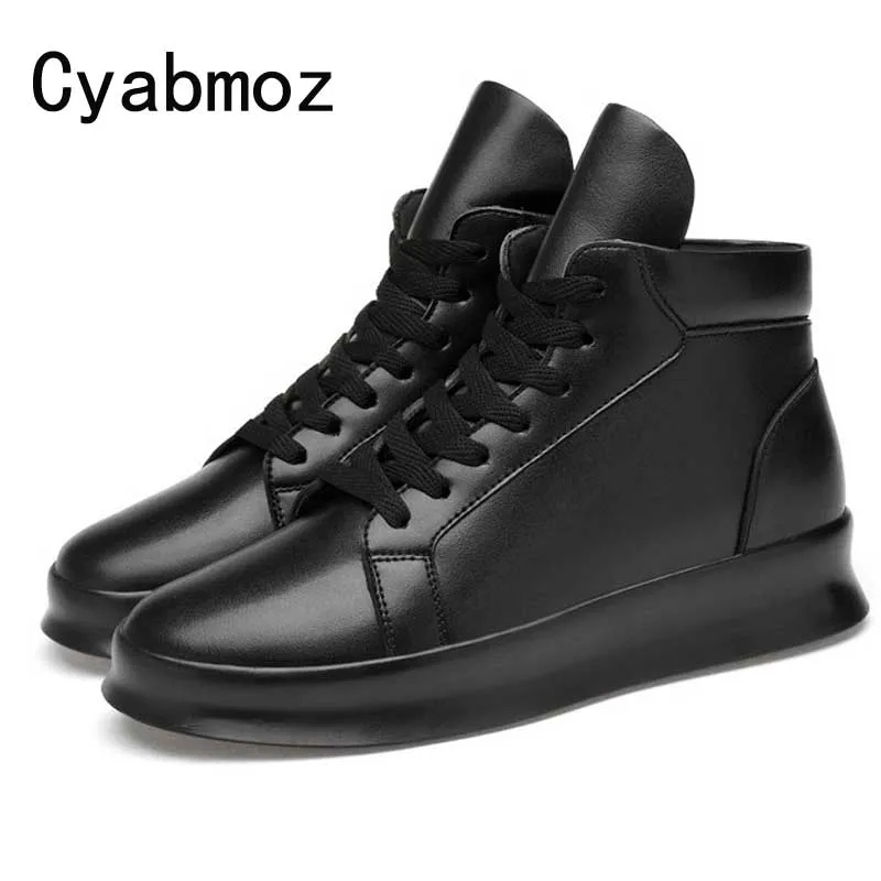 men leisure shoes split leather invisible height increasing 7cm 5cm casual shoes fashion high top boots lace up sneakers shoes