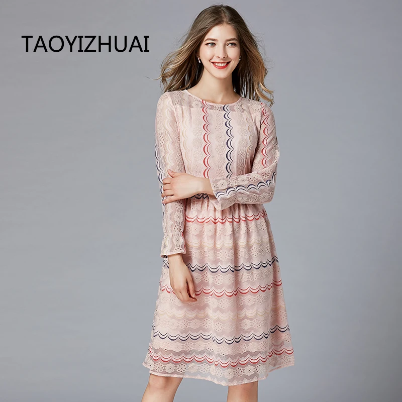 TAOYIZHUAI весеннее уличное Стильное женское платье длиной до колена в полоску свободное элегантное офисное вечерние размера плюс длинное женское платье 16238