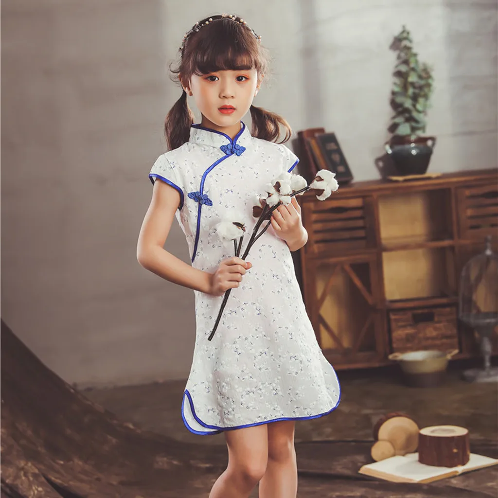 SAGACE Cheongsam Qipao Kids Girl Dress Summer Elegant Chinese Style Floral Print Sleeveless | Детская одежда и обувь