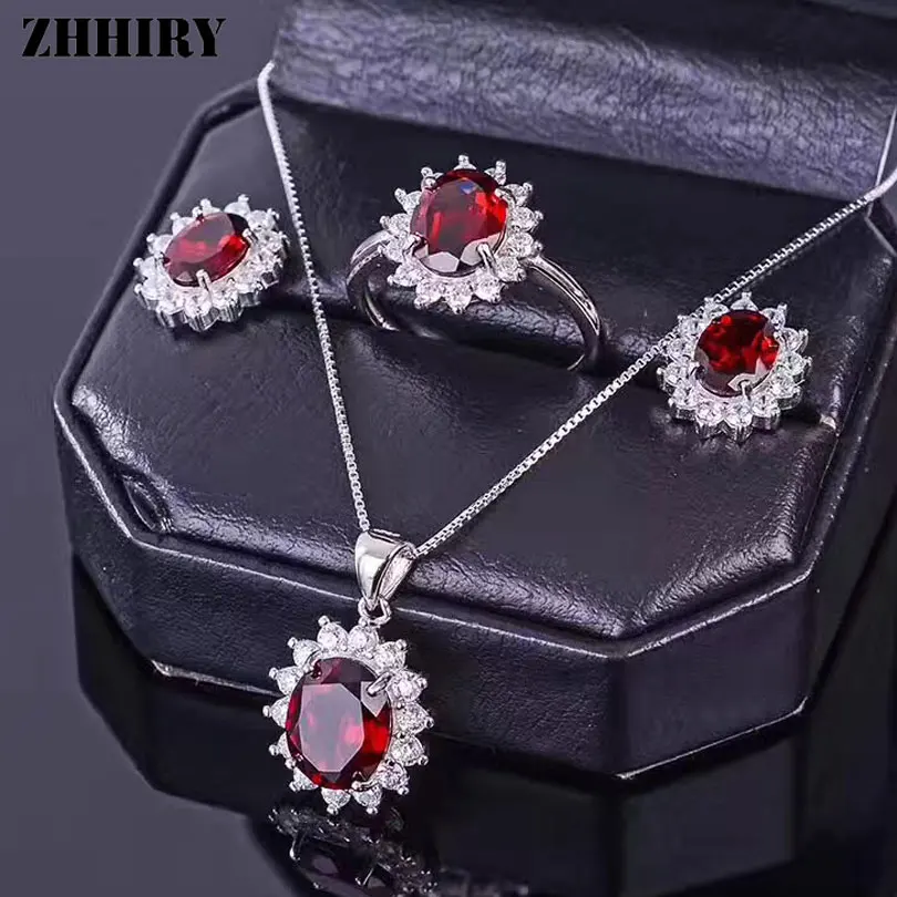 ZHHIRY женский ювелирный набор натуральный гранатовый камень из настоящего серебра
