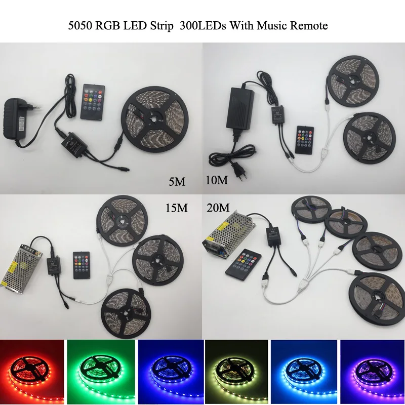 Светодиодная лента 5 м 10 15 20 М 5050 2835 RGB с синхронизацией музыки для украшения