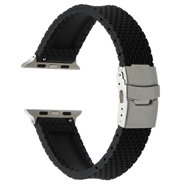 Силиконовый резиновый ремешок для часов iWatch Apple Watch Series 5 4 3 2 1 44 мм 40 мм 42 мм 38 мм защитный ремешок спортивный ремешок браслет - Цвет ремешка: Black Silver