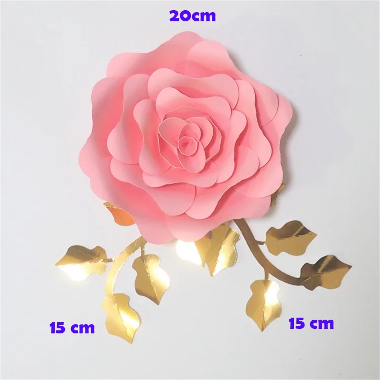 Искусственные цветы 20 см+ листья 15 см Fleurs Artificielles фон DIY гигантский Бумага цветы Свадебная вечеринка Декор Baby Shower - Цвет: as picture