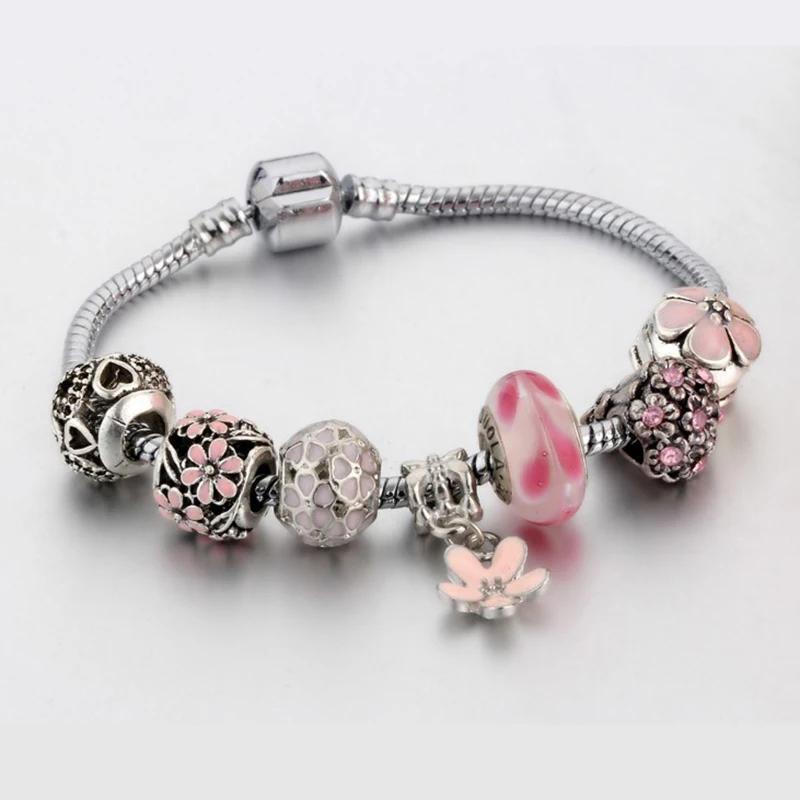 VRF простой Для женщин Талисманы Браслеты розовый цветок Кристалл Бусины браслет