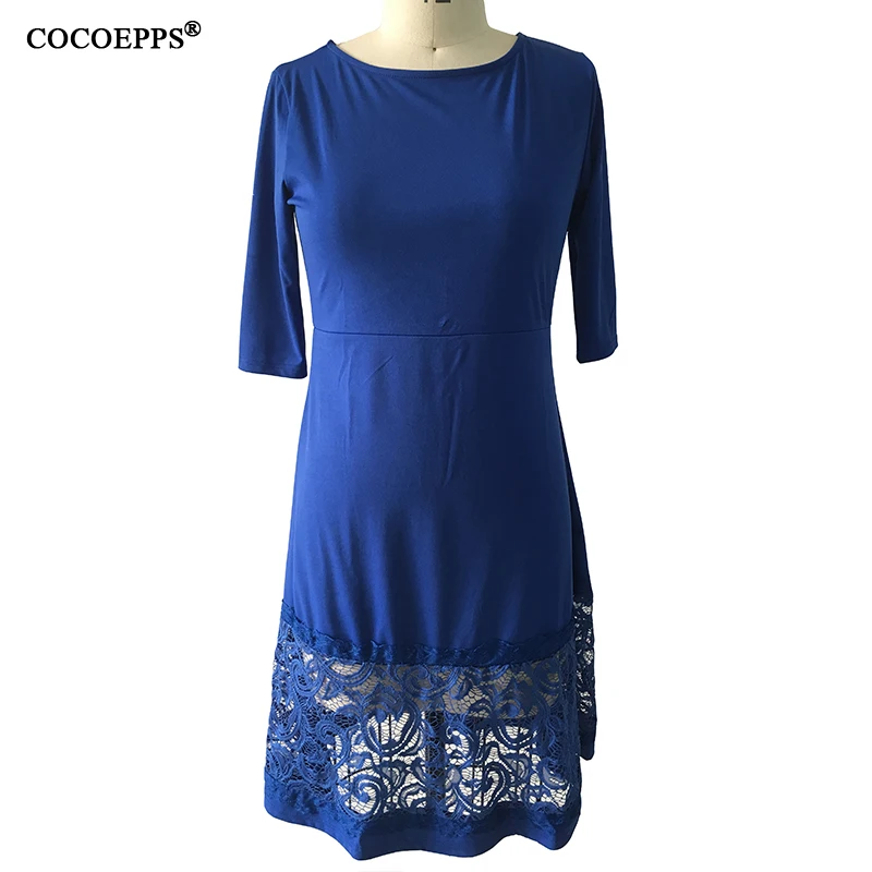 COCOEPPS, новинка, 6XL, большой размер, кружевное цветочное осеннее платье для женщин, а-силуэт, Красного размера плюс, повседневное женское платье, три четверти, Vestidos