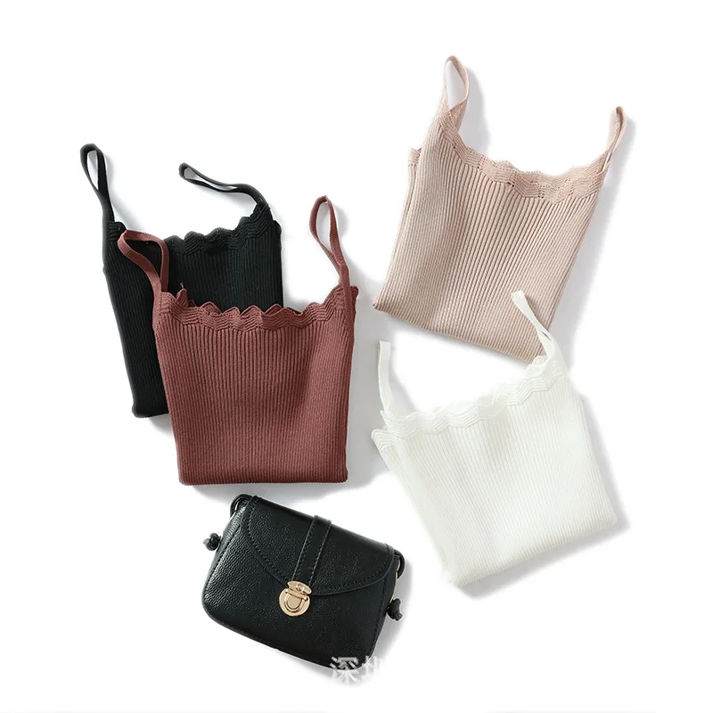 Новинка сексуальный женский вязаный Топ на бретелях жилет без рукавов